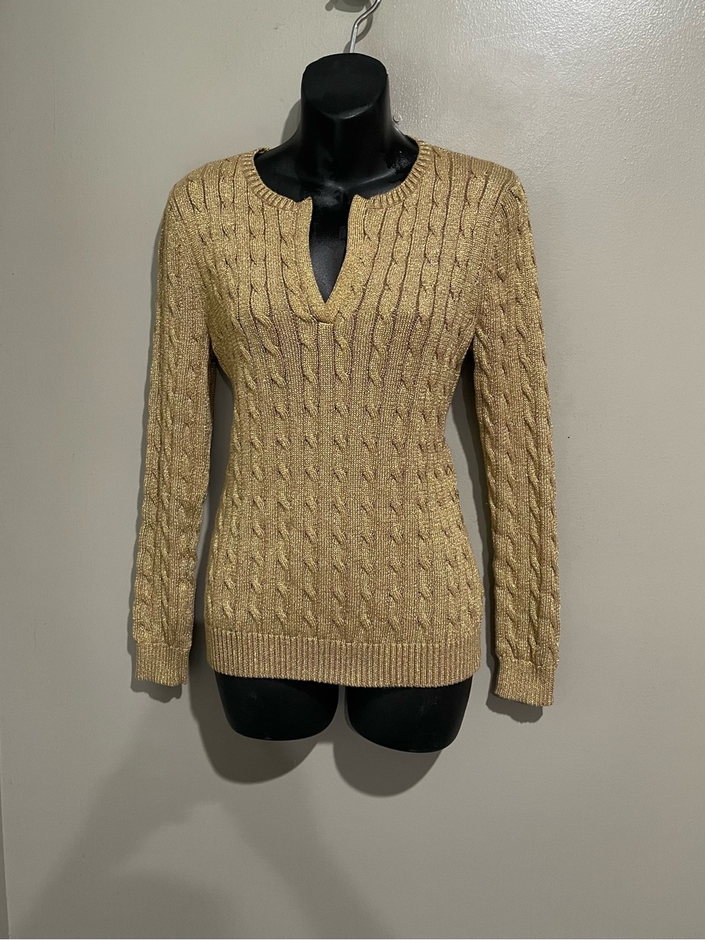 Ralph Lauren Shimmery Gold Cable Knit Sweater